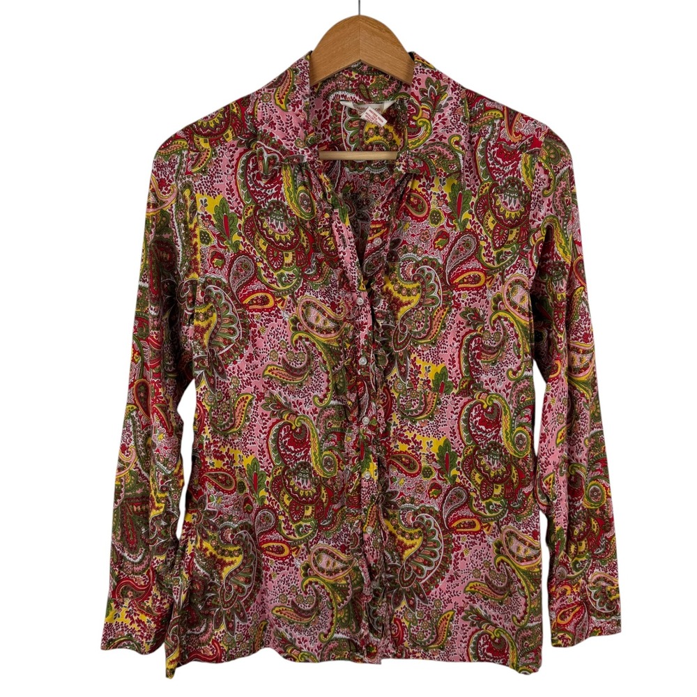 Sundance Paisley Ruffle Front Button Up Shirt Medium Multicolor Maximalist Boho